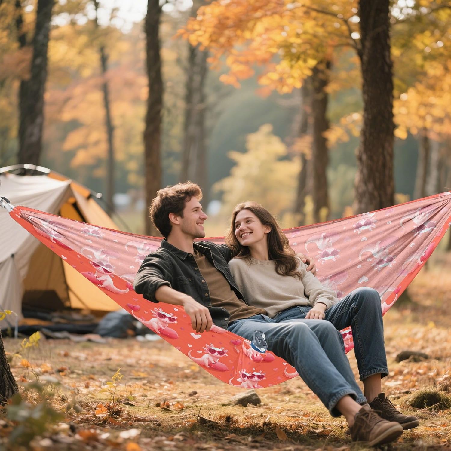 ALAZA Axolotl Salamander Sunglasses Heart Camping Hammocks Single or 2 Person 500 lbs Portable Parachute Travel Hammock w/Tree Straps for Hiking Backpacking Indoor Outdoor