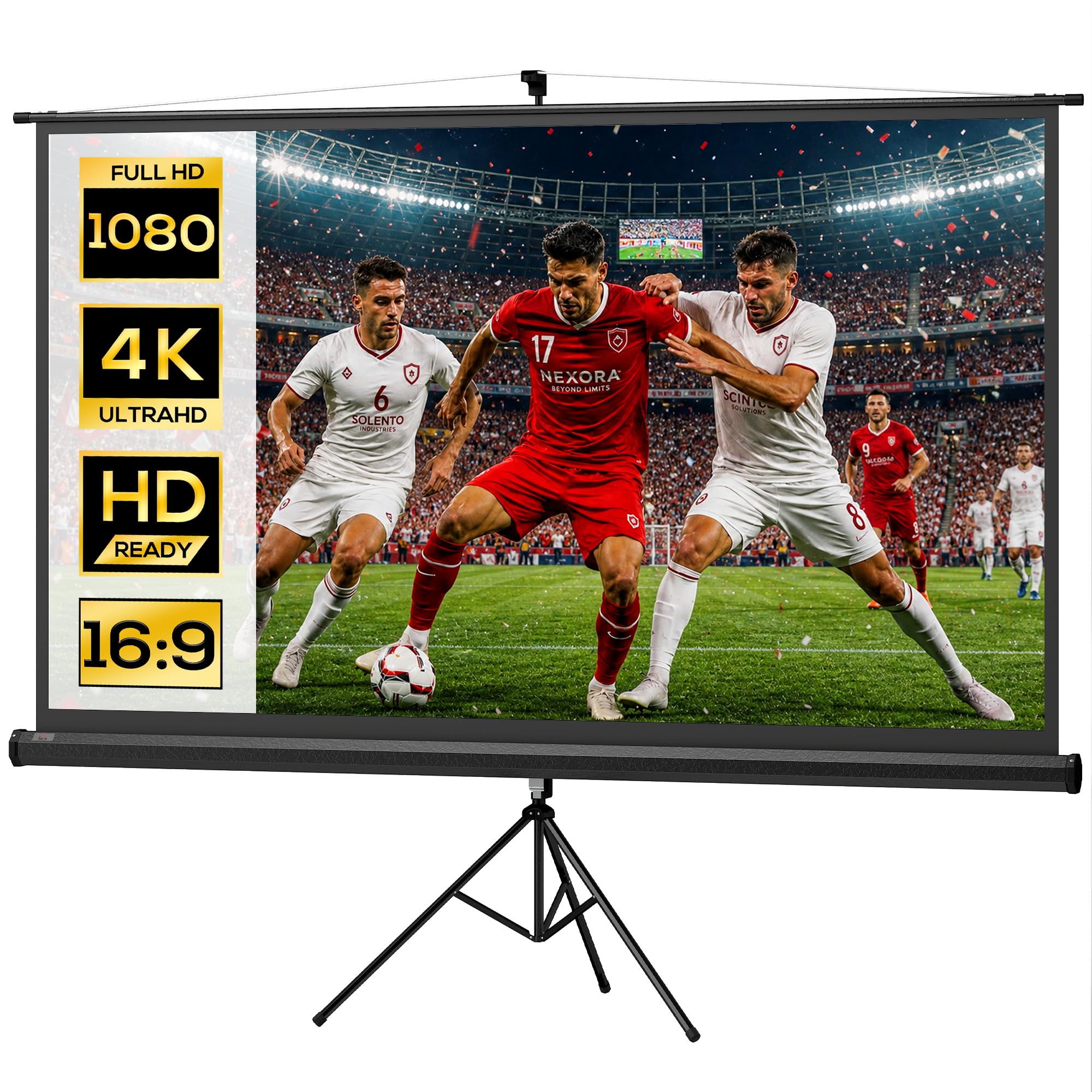 HOMCOM Pantalla de Proyector Manual con Soporte 100 Pulgadas Pantalla de Proyección Portátil Formato 16:9 con Altura Ajustable para Interior y Exterior Eventos Deportivos Cine en Casa 221x124 cm Negro