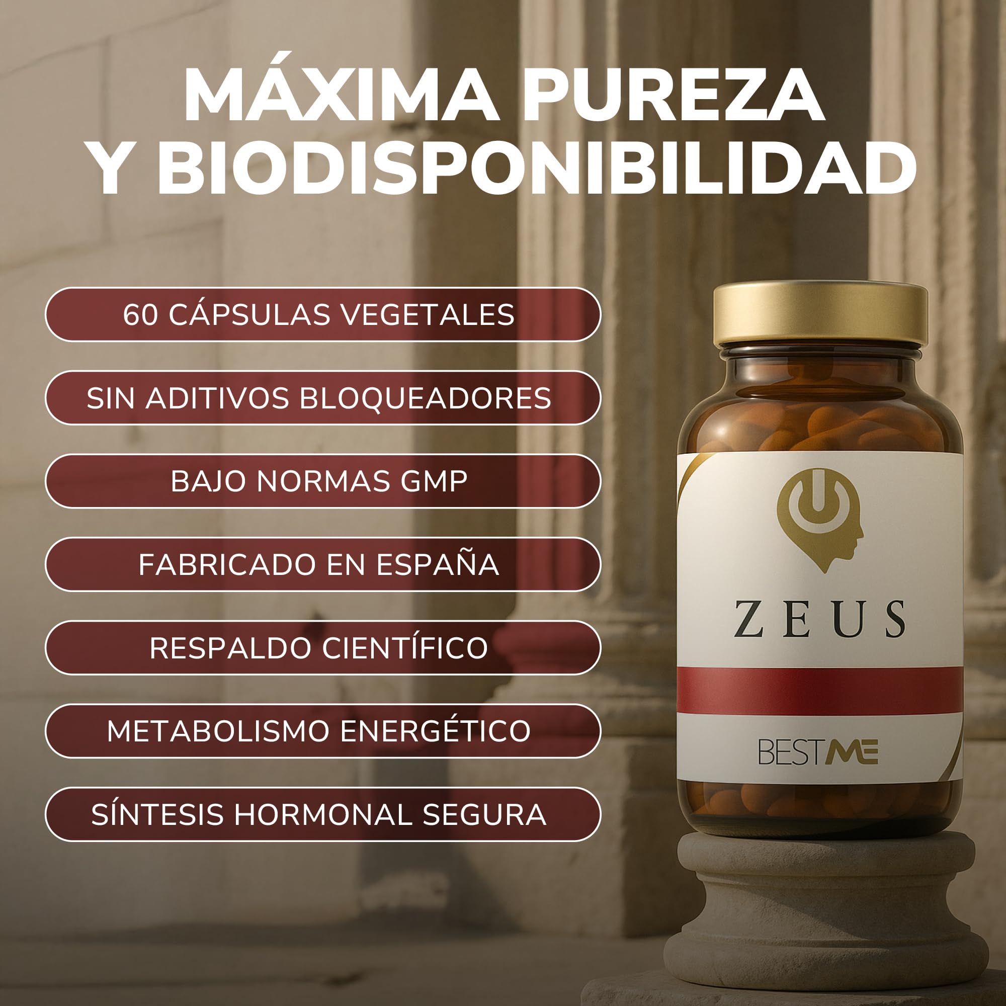 BESTME - Maca Andina, Fenogreco, Tribulus Terrestris, Ácido D-Aspártico, Ashwagandha KSM-66, Zinc, Boro y Piperina | Vitalidad, Rendimiento Muscular, Fuerza, Vigor y Energía | 60 Cápsulas (Zeus)