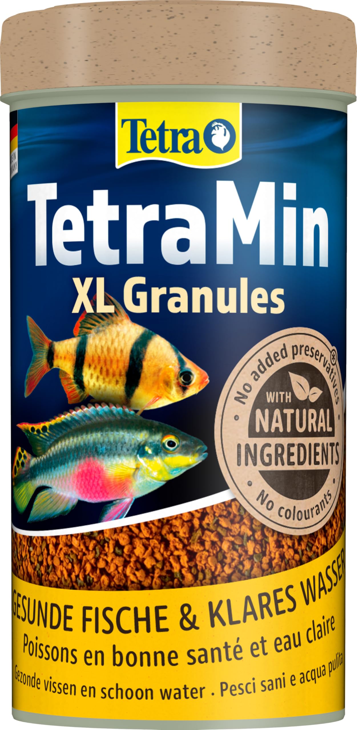 TetraMin XL Granules - Mangime per pesci a lento affondamento per pesci ornamentali di grandi dimensioni nello strato d'acqua centrale dell'acquario, lattina da 250 ml