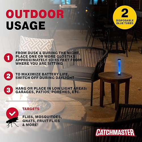 Miniatura 5 de Catchmaster Glostik - Trampa para insectos voladores, 1 unidad, trampas para luz LED y moscas para interiores y exteriores, adhesivo de alta