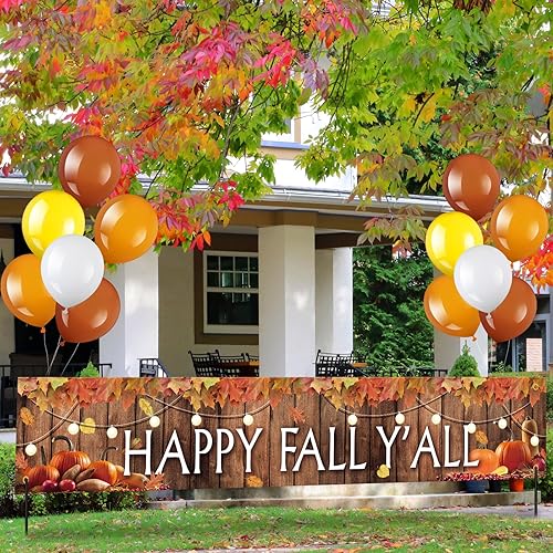 Miniatura 7 de Cartel grande de 41 piezas con texto en inglés Happy Fall Y'all de Acción de Gracias, hojas de otoño, decoración al aire libre, calabaza,