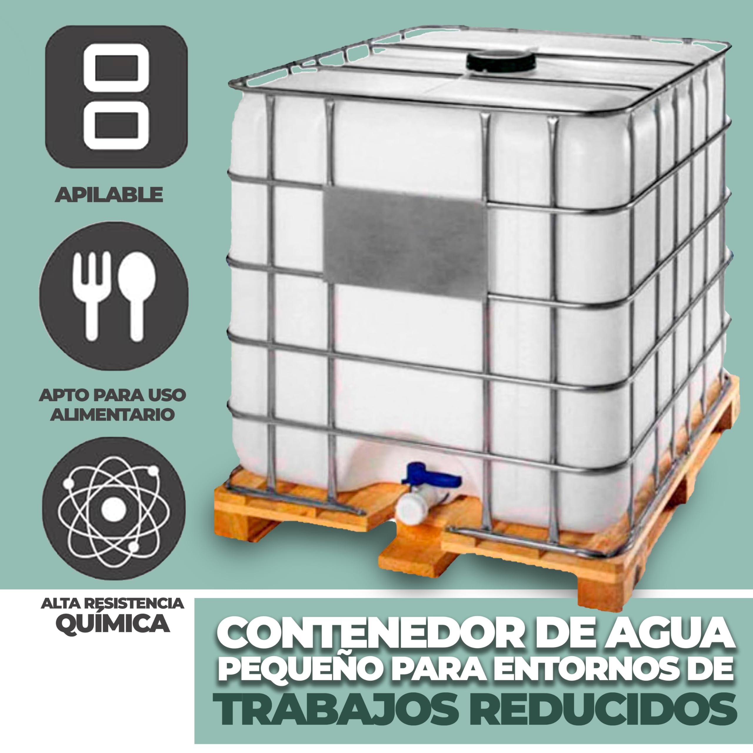 Contenedor depósito de 1000 litros IBC-GRG con palet de madera ADR
