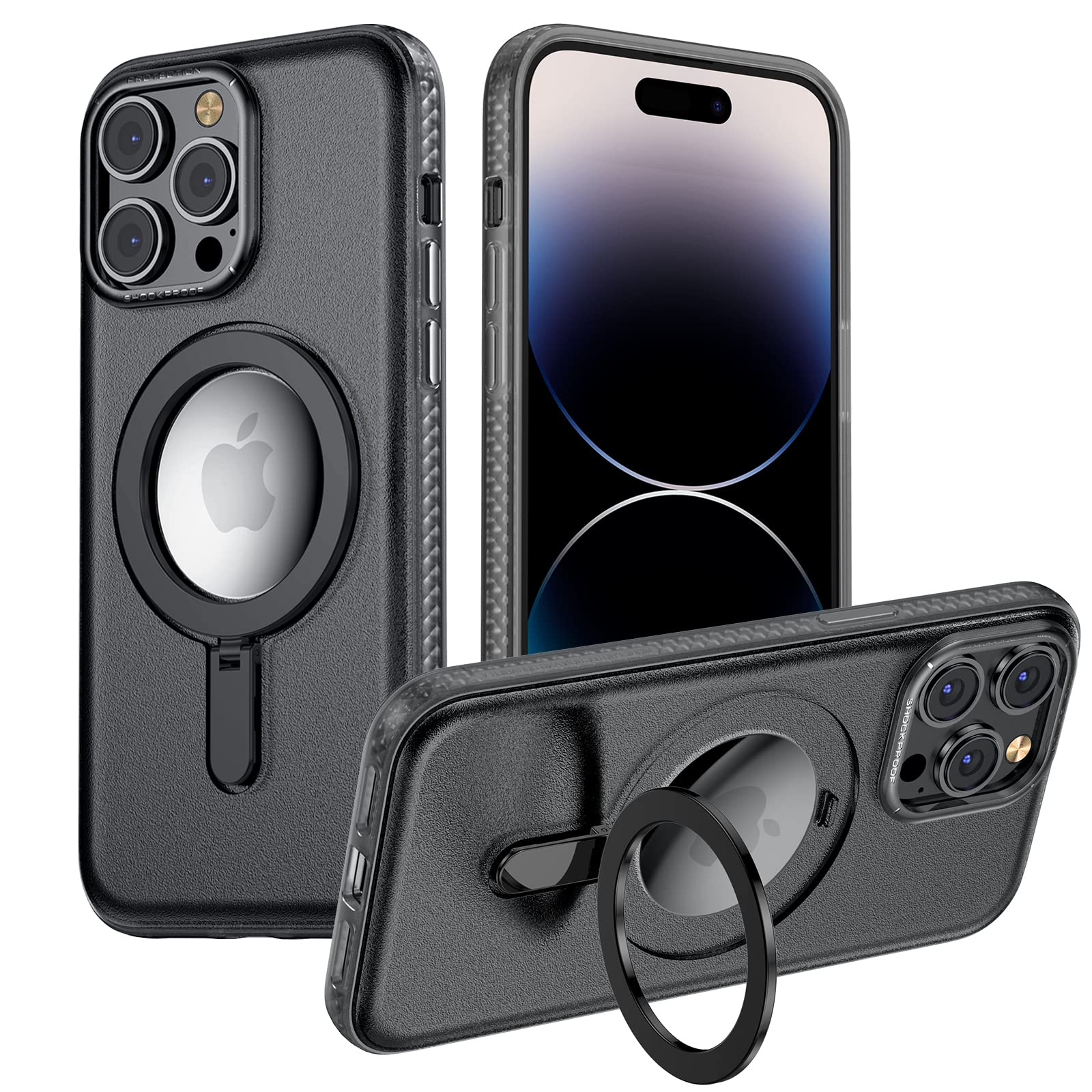 JingooBon Kickstand Case for iPhone 14 Pro Max [Compatible with MagSafe][Military Armor-Level Shockproof] Translucent Matte Cover Compatible for iPhone 14 Pro Max - Black