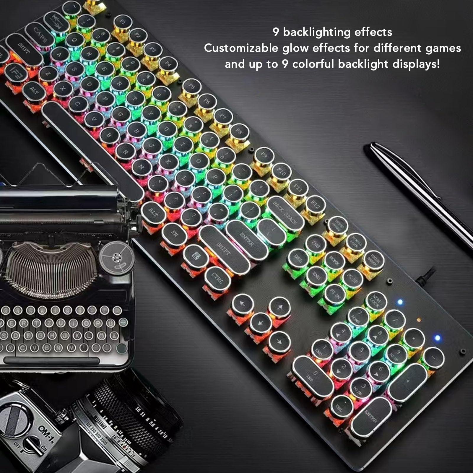 Mechaniczna Klawiatura do Gier ze 104 Klawiszami RGB, Podświetlana Przewodowa Klawiatura USB z Niebieskim Przełącznikiem, Klawiatura Komputerowa do Komputera Stacjonarnego (BLACK)