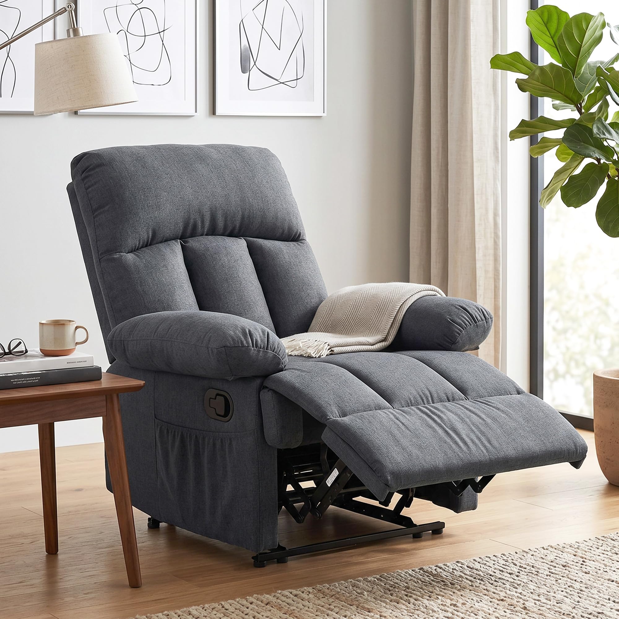 HOMCOM Sillón de Masaje Reclinable 8 Puntos Calefacción Lumbar Gris Oscuro | Sillón Relax, Mando a Distancia, Asiento con Muelles, Bolsillos Laterales, Tejido Efecto Lino