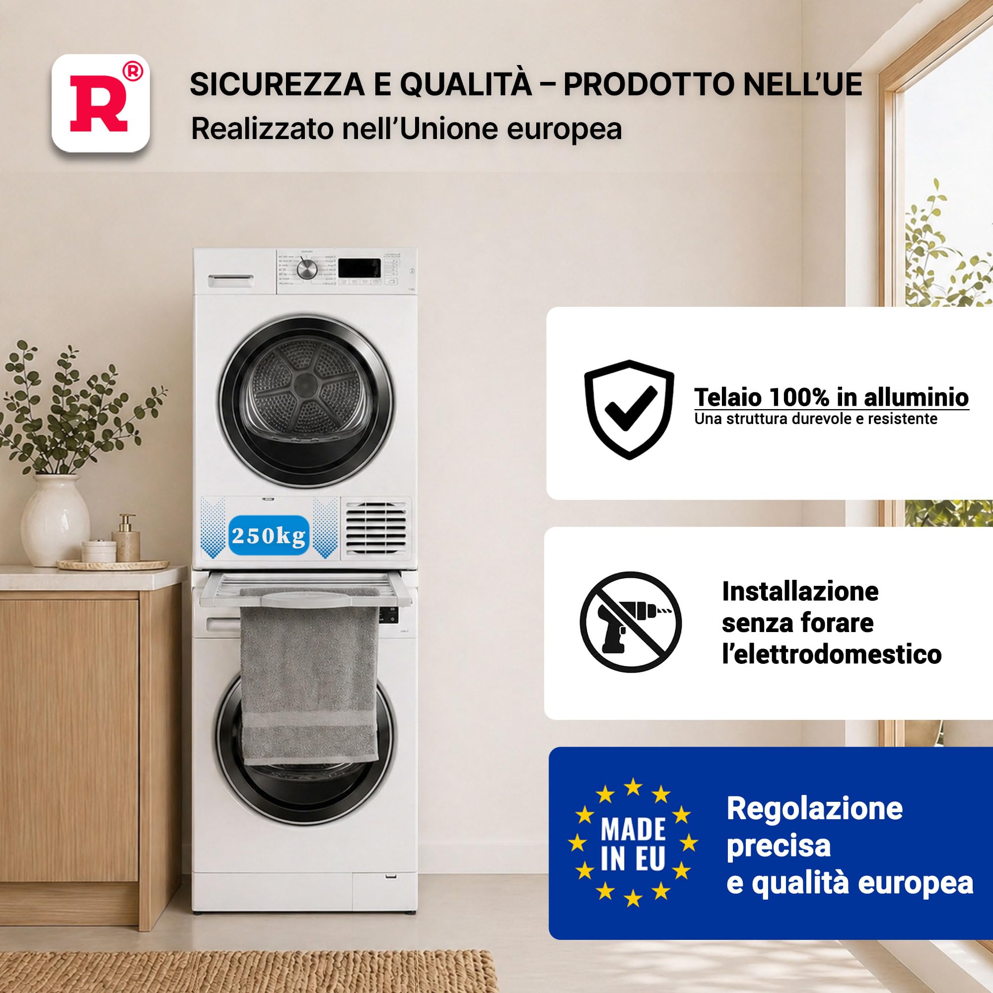 ROLLER Kappatos Kit Sovrapposizione con Stendibiancheria, 250 kg