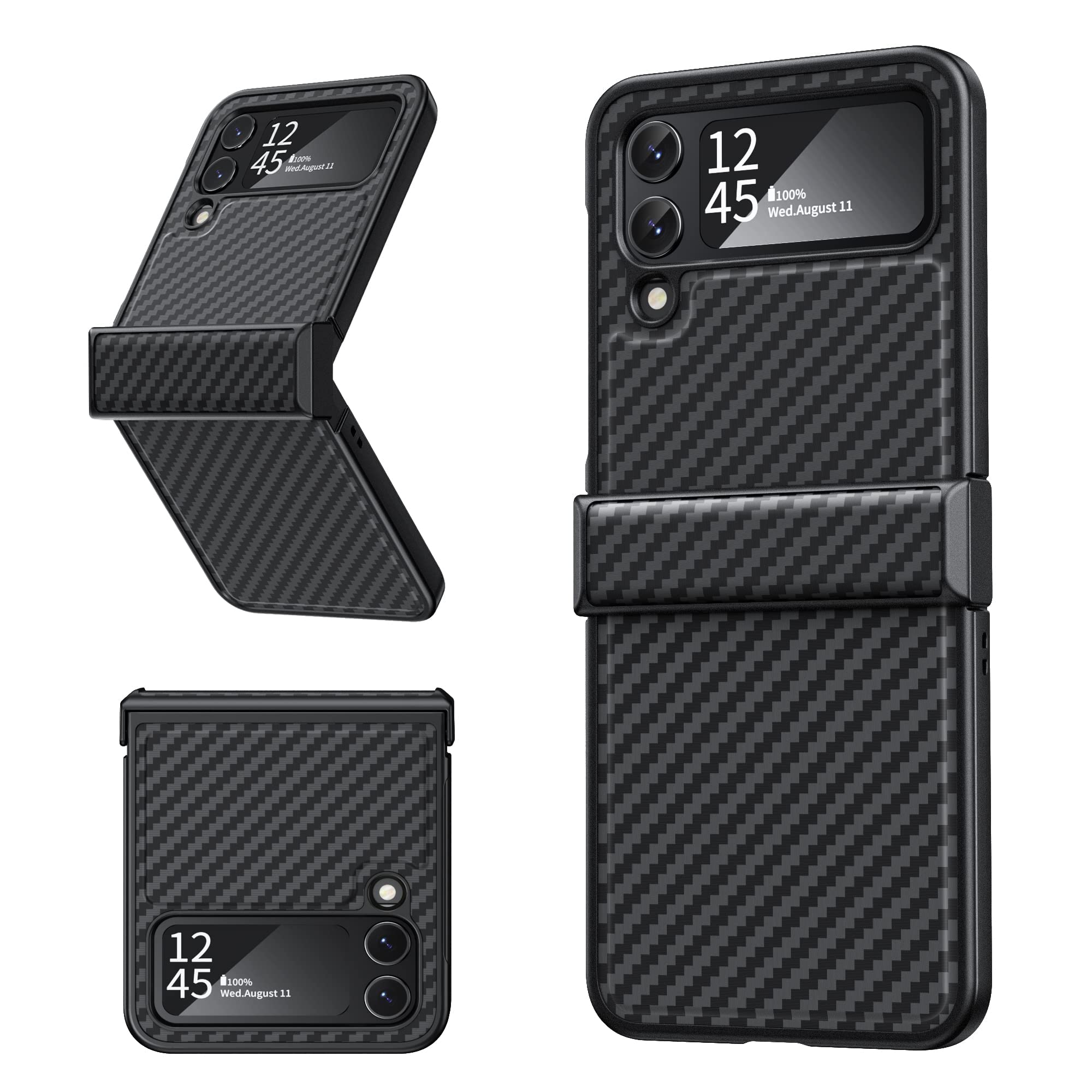 for Samsung Galaxy Z Flip 4 Case with Hinge Protection, Luxury Business Ultra-Thin Hard PC Shockproof Protective Z Flip 4 Cover Case (Carbon Fiber Black)