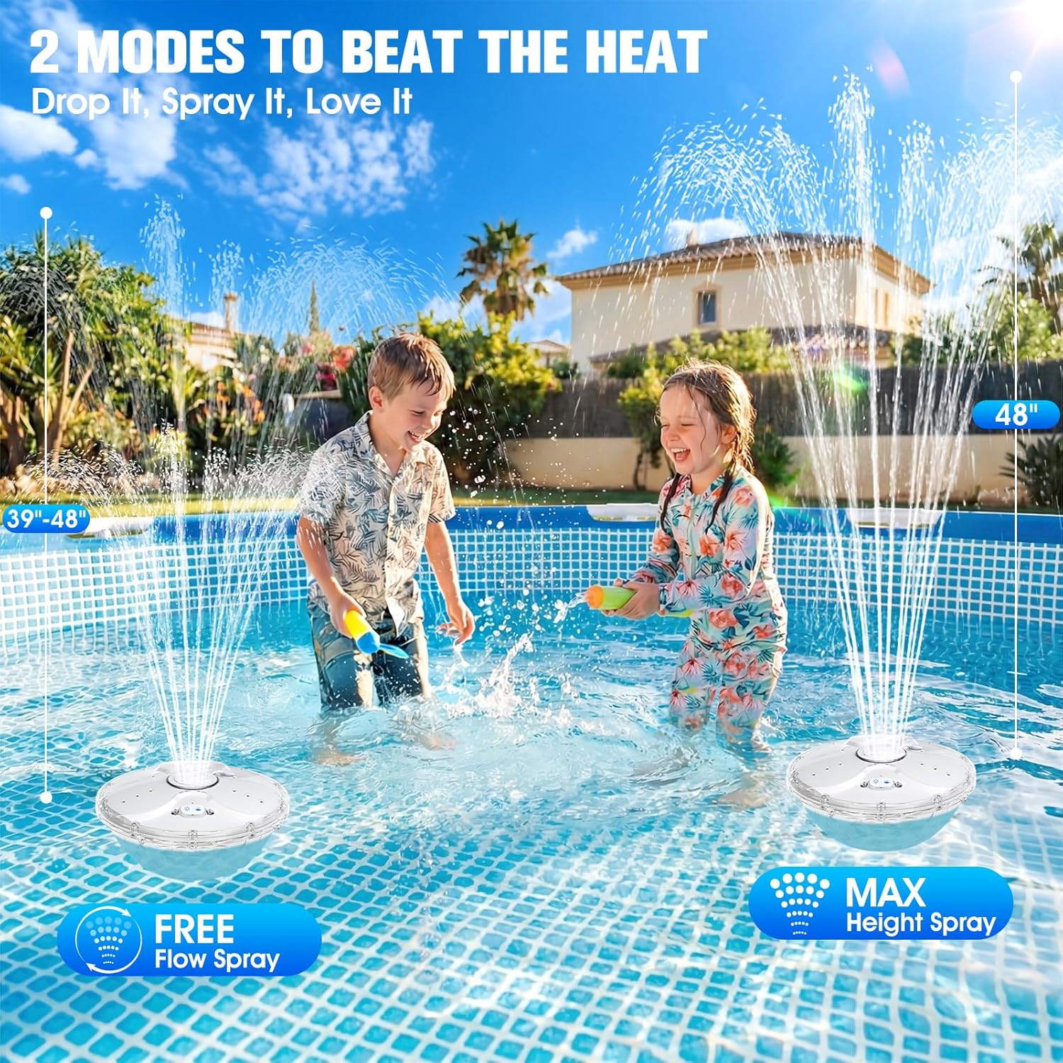 Rechargeable Pool Fountain with Remote,8000mAh Floating LED Pool Fountain with Light,Above Ground Pool Water Fountain Pump,Outdoor Swimming Pool Sprinkler Fountains for Inground Pools Fountain-White