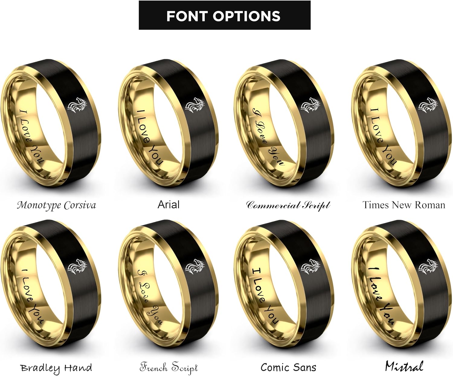 Gift for Dragon Fan - Dragon Ring - 8mm - Anniversary Wedding - Band - Brushed Polished - Flat Dome Bevel - Personalized Custom Engraving - Tungsten - Yellow Rose Gold Black Gunmetal Silver - Men Wome image 5