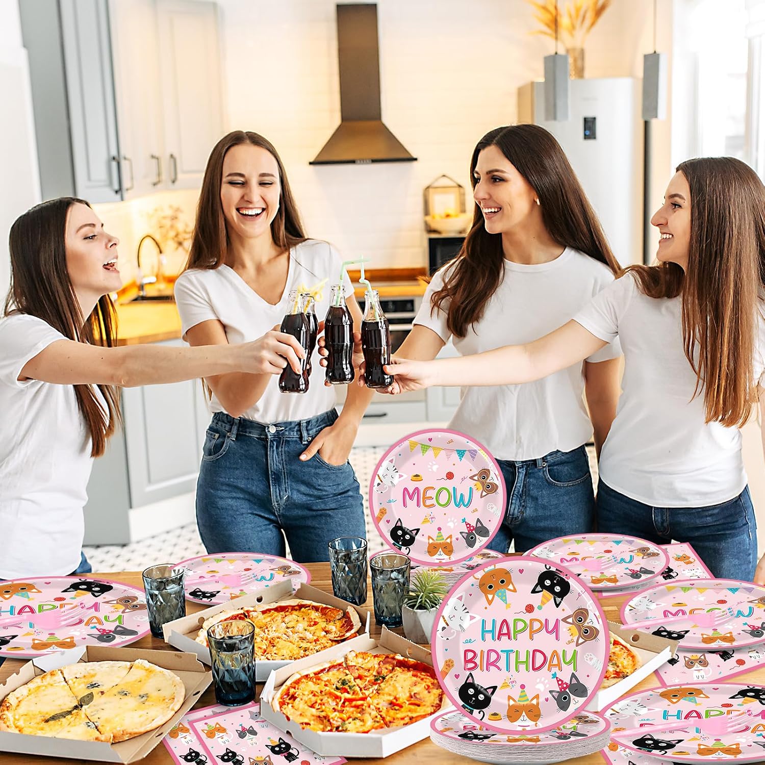 96PCS Cat Birthday Party Supplies Cats Themed Plates and Napkins Pink Kitten Birthday Party Decors for Girl Pink Cat Baby Shower Decorations Meow Tableware Dinnerware Serves 24 Guests