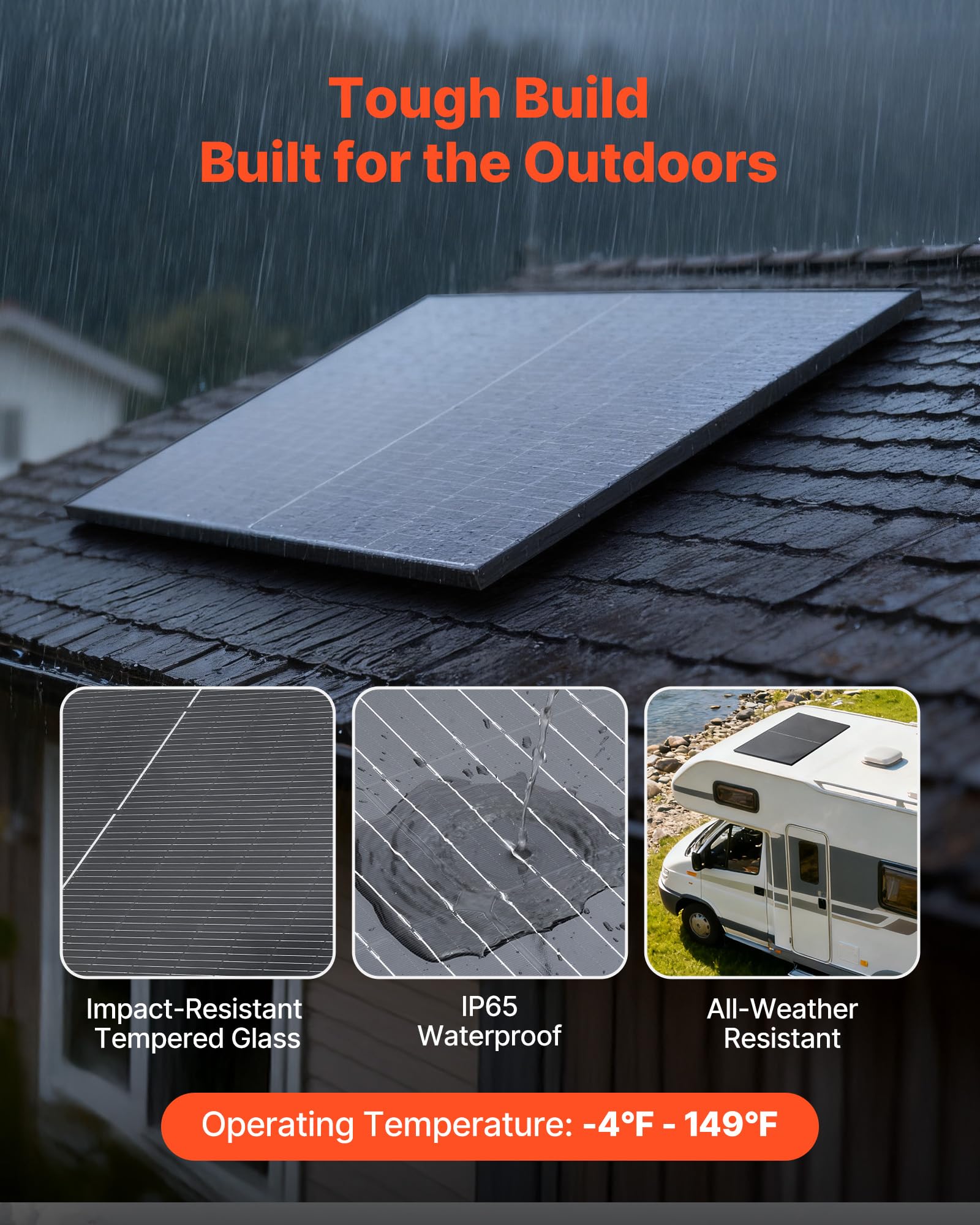 VEVOR Modulo Solare Monocristallino 2 Pezzi da 400 W ad Alta Efficienza con Uscita MC4 Stabile e Telaio in Alluminio, Impermeabile IP65 per Applicazioni su Tetti Piani per Auto, Barche, Camper