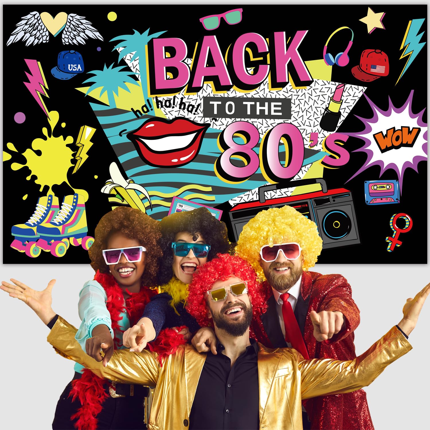 80er Jahre Party Dekoration Set – Inkl. Banner & Foto-Requisiten Für Coole Retro-Partys