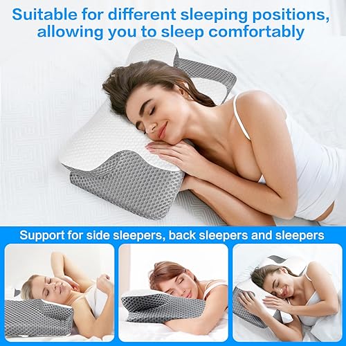 Miniatura 6 de Vertdens Almohada cervical cervical para aliviar el dolor de cuello, 3 en 1grafeno calentado, sin olor, ergonómicas de espuma viscoelástica,