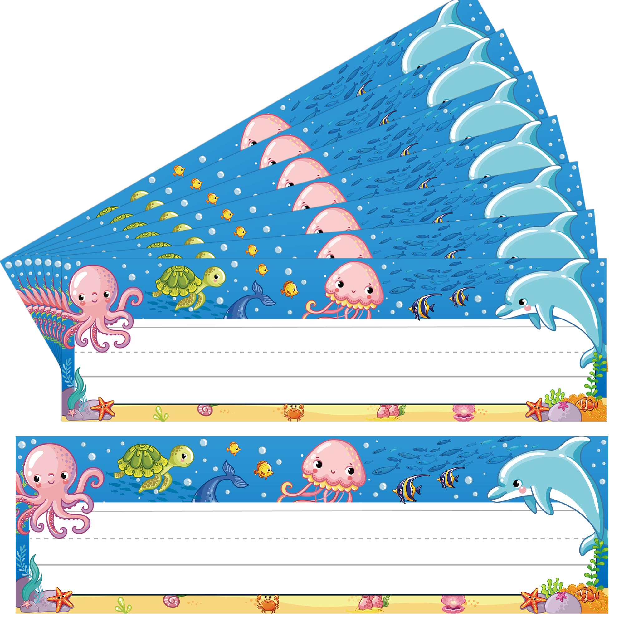 36 PCS Sea Animal Name Plates for Desks Ocean Animal Names Tags Classroom Desk Name Labels Under The Sea Desk Nameplates for Back to School Kindergarten Classroom Teachers Decoration