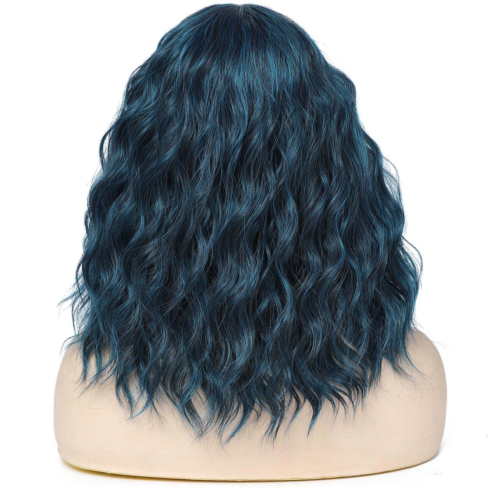 Yamel Wavy Bob Wig Natural Wig Blackish Blue Synthetic Hair Shoulder Length Short Curly Middle Part Lace Front Wigs for Women - Image 4