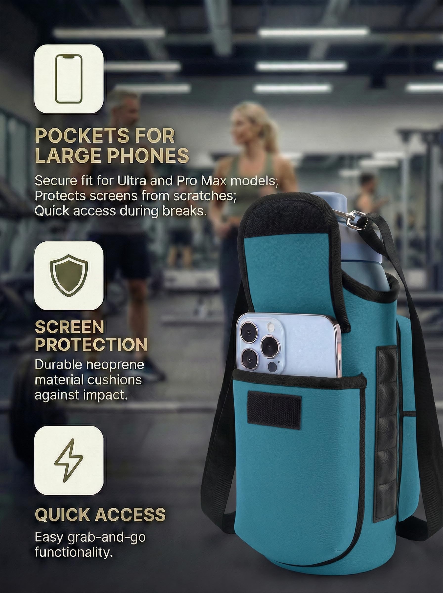 AUPET Magnetischer Turnbeutel für Damen und Herren, kleiner Turnbeutelorganizer, Crossbody-Magnete, Wasserflaschenhalter, passend für 530 - 1134 ml Owala Yeti Hydro Flask, Workout-Tasche für Handy