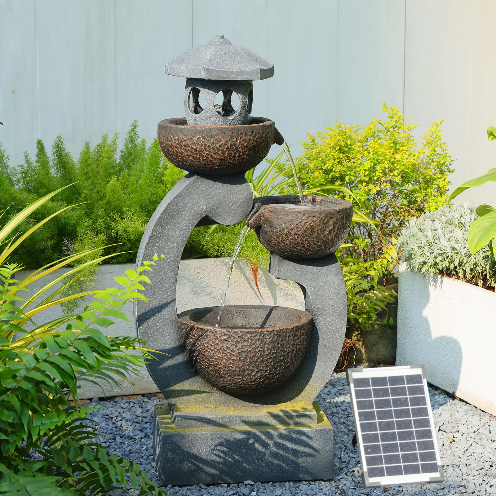 Bumilgar Springbrunnen Solar Gartenbrunnen für Außen mit LED Beleuchtung Zimmerbrunnen Kaskade Brunnen Wasserspiel Wasserfall Brunnen für Garten,Balkon,Terrasse, 89.5x45x27 cm