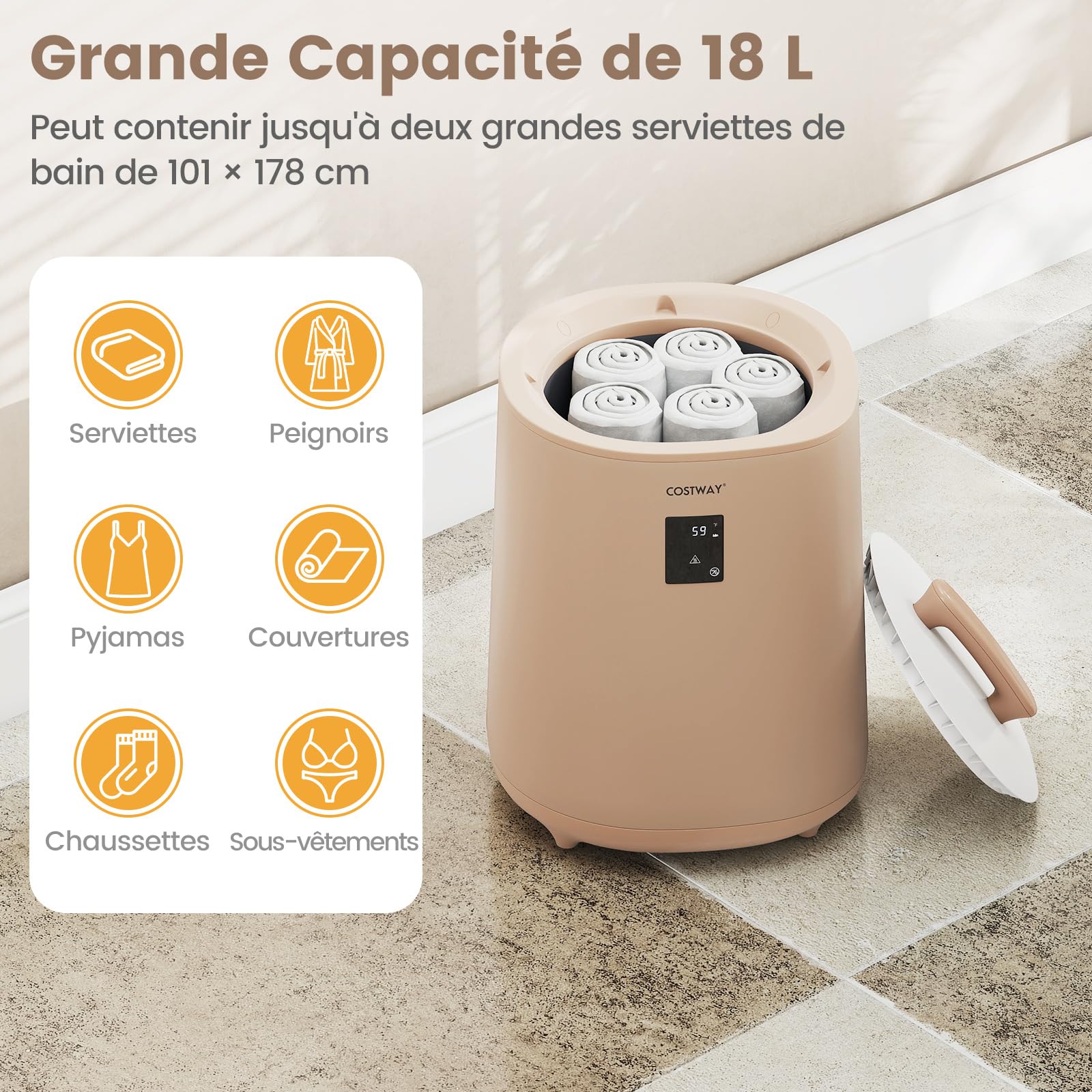 RELAX4LIFE Chauffe-Serviettes Esthetique 18L avec Température Réglable, Affichage LED, Minuterie, Support de Disque Parfumé, Arrêt Automatique,Verrouillage pour Salle de Bain Spa (Blanc, 18L|style2)