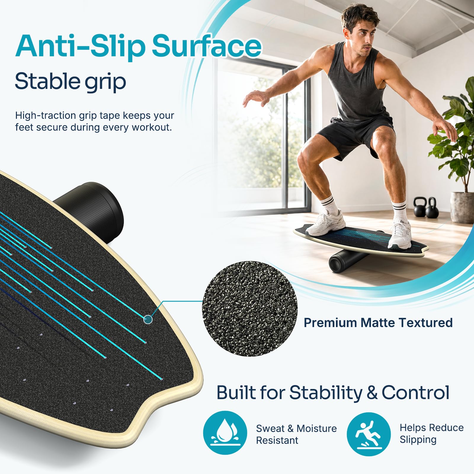 Sportneer - Tabla de equilibrio de madera, monopatín de interior y tabla de equilibrio para niños y adultos