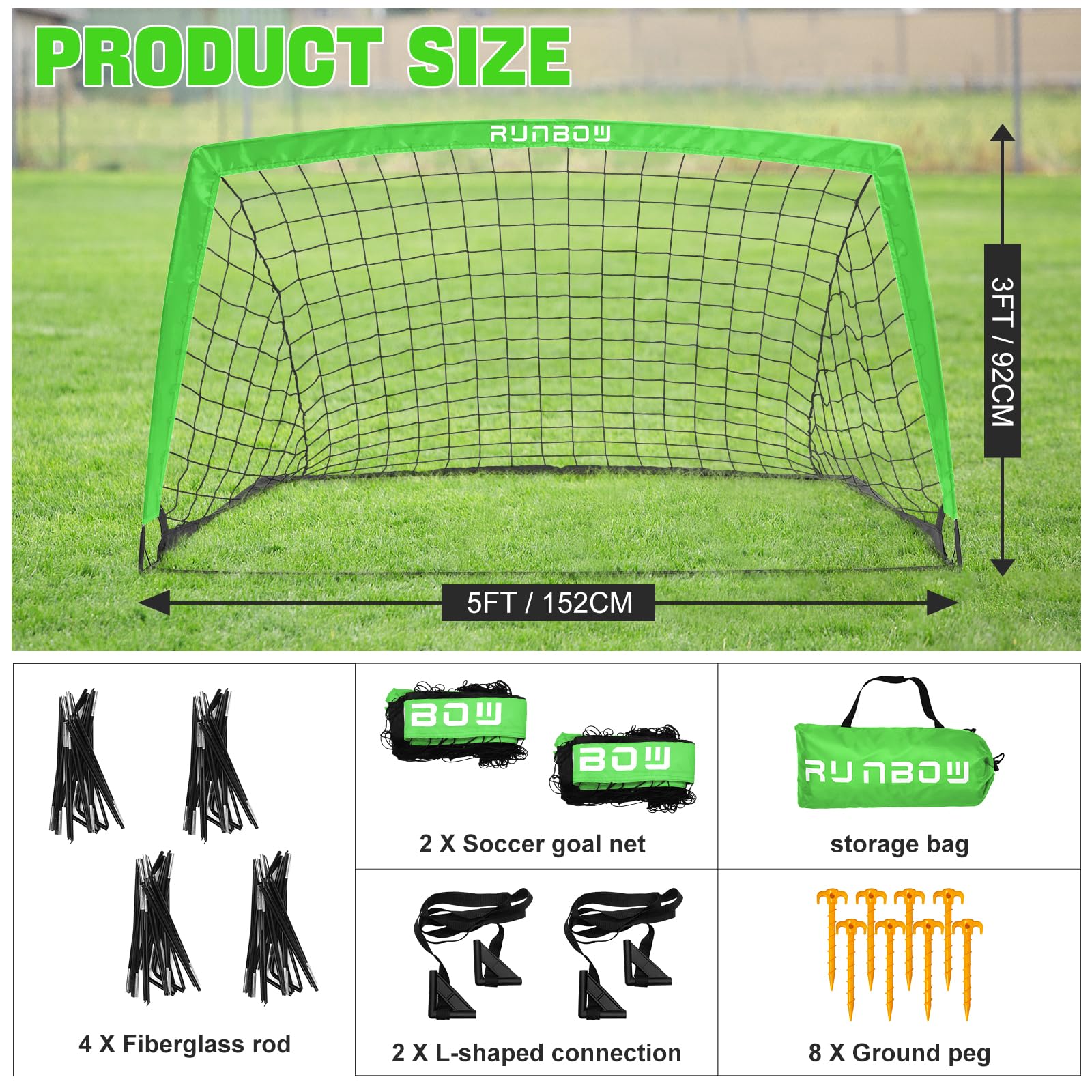 1,5 x 0,9 m, porta da calcio portatile per bambini piccoli da cortile, set di 2 reti da calcio con custodia portatile