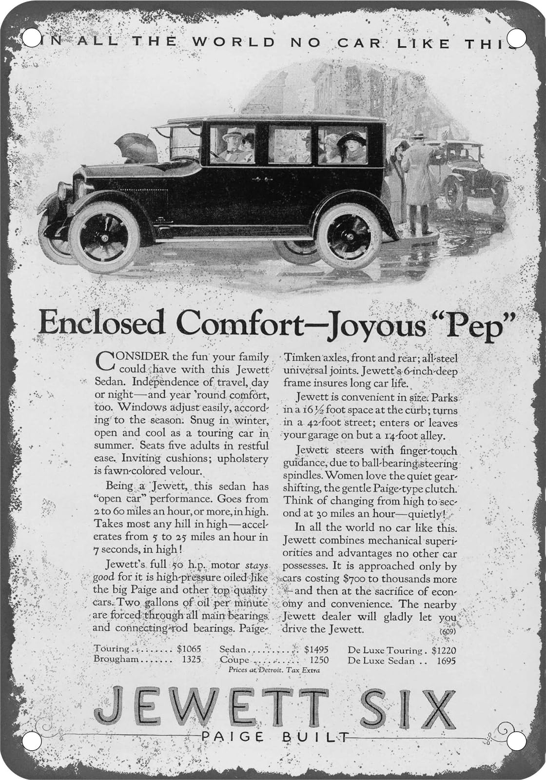 Miaomansenstore Metal Sign - 1924 Jewette Vintage Ad 04 - Old Retro Rusty Look Home Decor