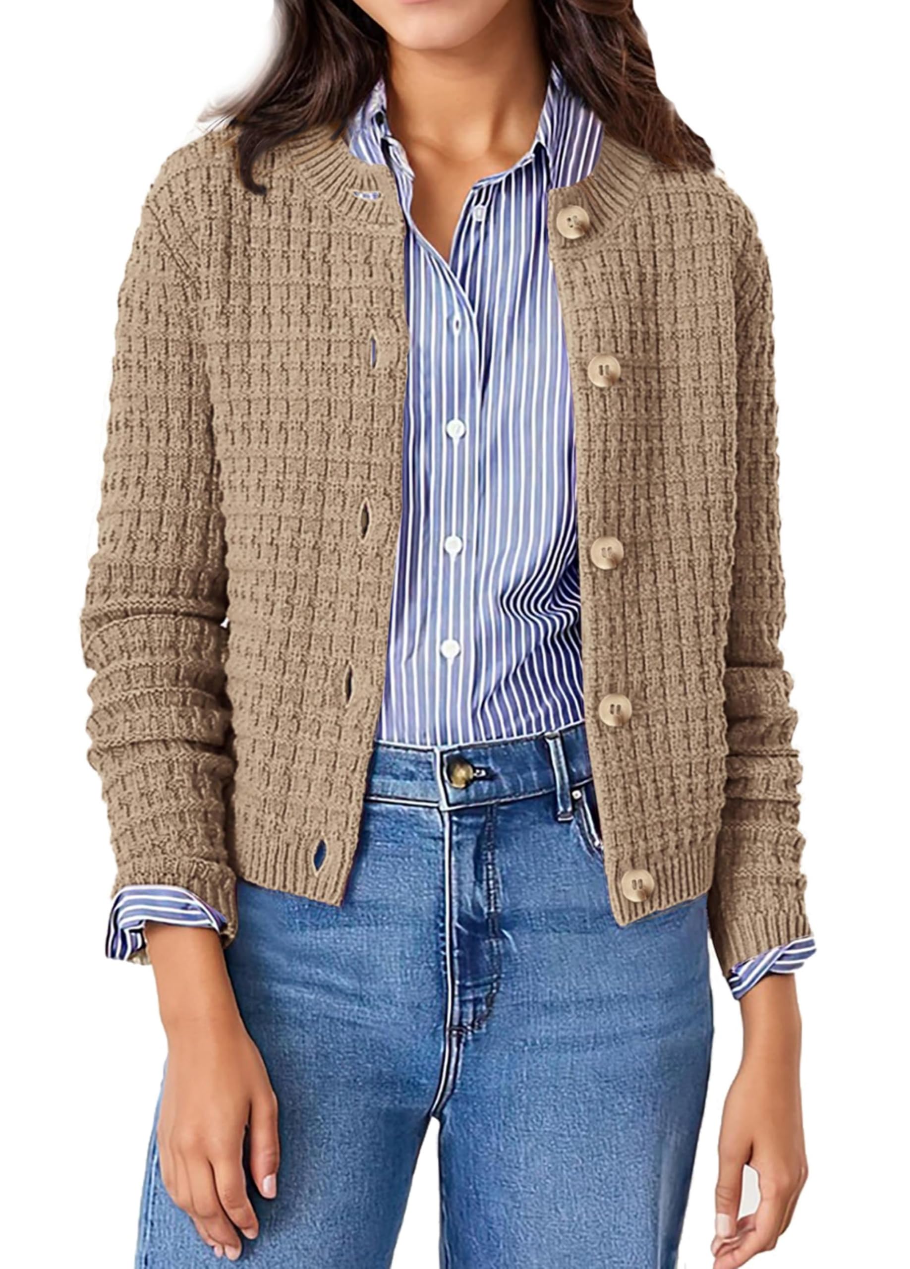 Minetom Femmes Cardigan Pull Manteau Manches Longues Tricoté Sweaters