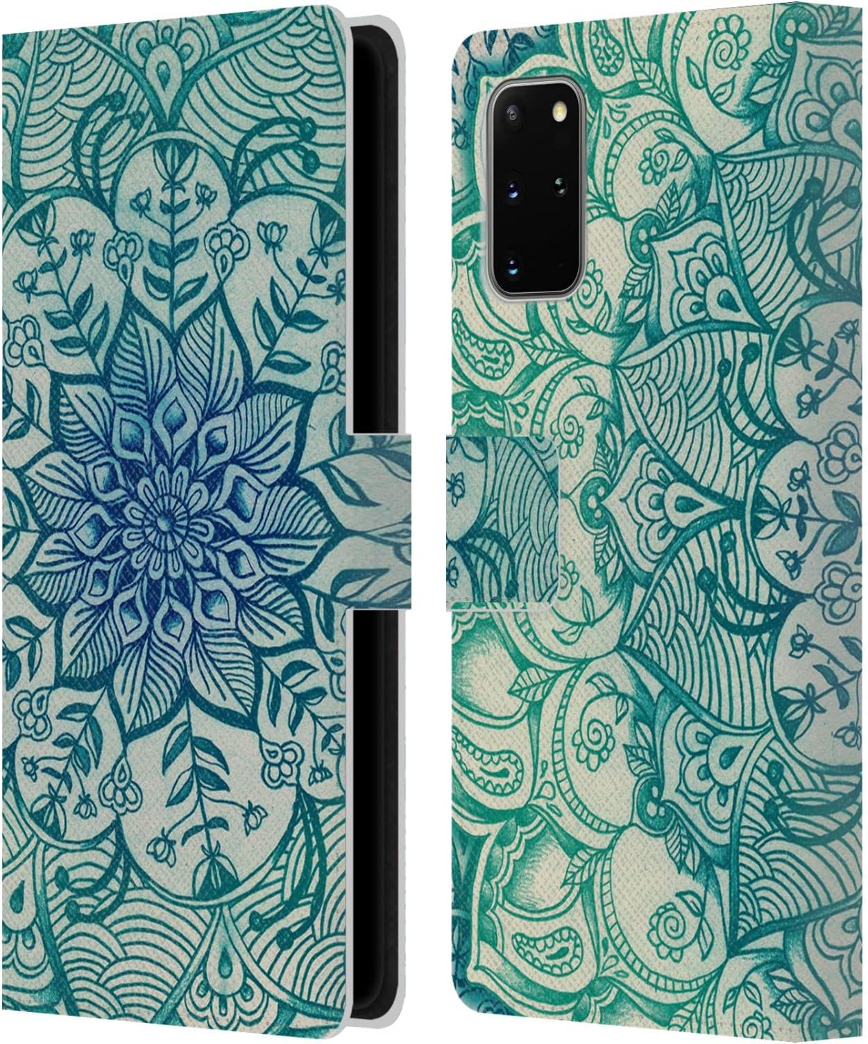 Head Case DesignsOfficially Licensed Micklyn Le Feuvre Emerald Doodle Mandala 3 Leather Book Wallet Case Cover Compatible with Samsung Galaxy S20+ / S20+ 5G
