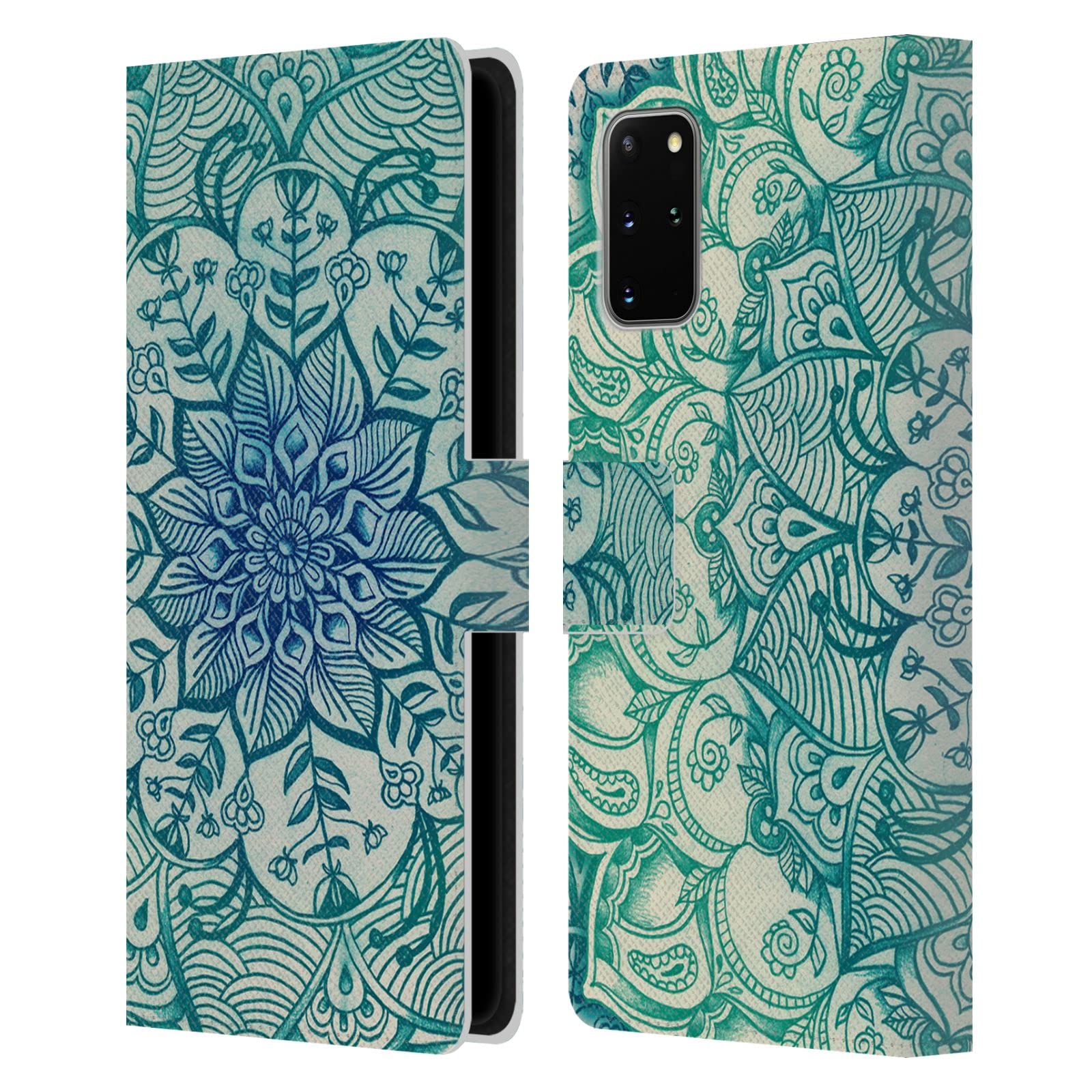 Head Case DesignsOfficially Licensed Micklyn Le Feuvre Emerald Doodle Mandala 3 Leather Book Wallet Case Cover Compatible with Samsung Galaxy S20+ / S20+ 5G