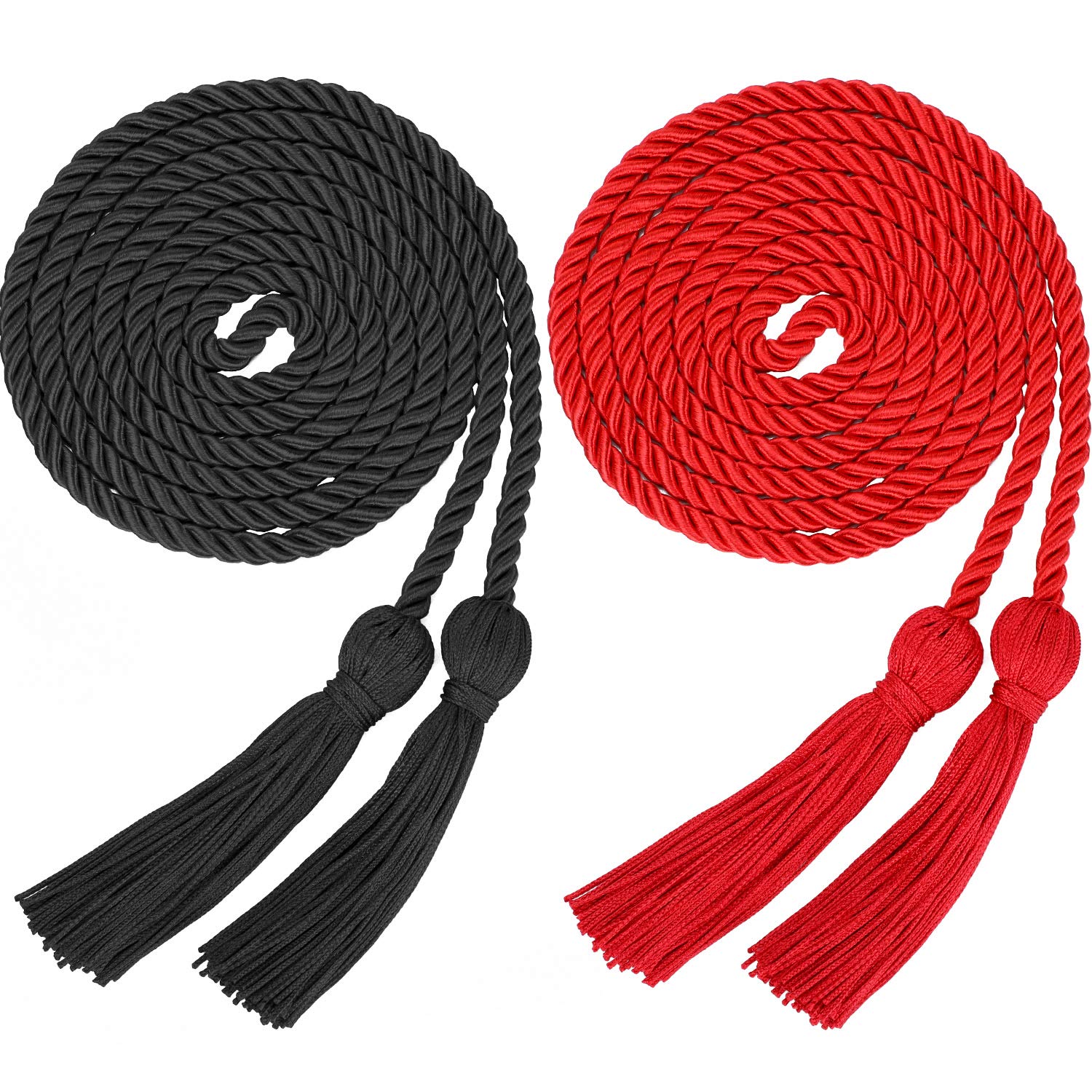 Yaomiao 2 Pieces Graduation Cords Polyester Yarn Honor Cord with Tassel for Graduation Students (Black and Red)