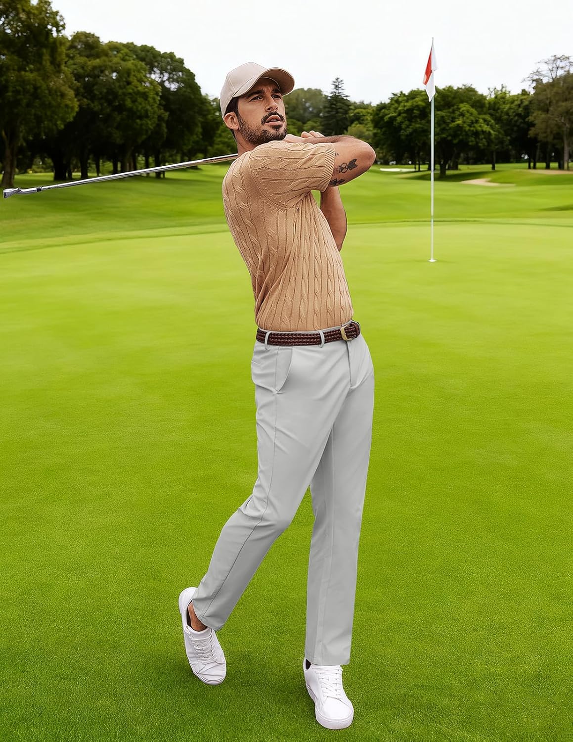 PJ PAULl Jones Mens Golf Pants Stretch Tapered Wrinkle Free Pants Casual Lightweight Trousers with 5 Pockets - Image 3