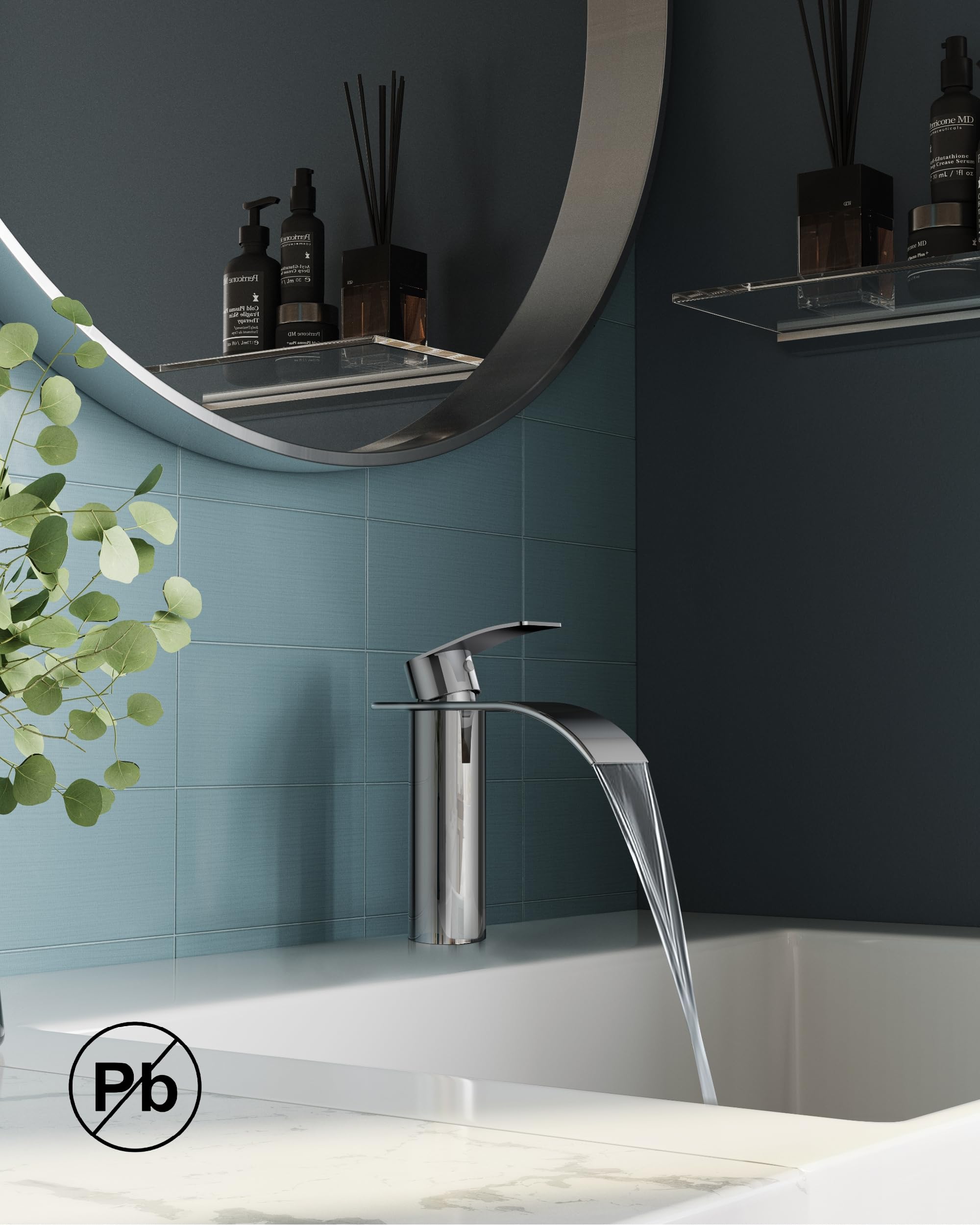 FORIOUS Robinet de Salle de Bain,Mitigeur Lavabo Cascade en Acier Inoxydable,Mitigeur Monocommande pour Eau Chaude et Froide dans la Salle de Bain, Économiseur D'eau et D'énergie Chromé.