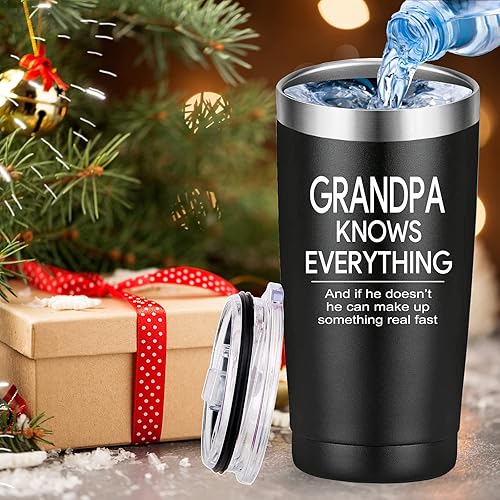 Miniatura 6 de Vaso de viaje con texto en inglés "Grandpa Knows Everything" (Grandpa Knows Everything). Regalos divertidos para el Día del Padre, cumpleaños,