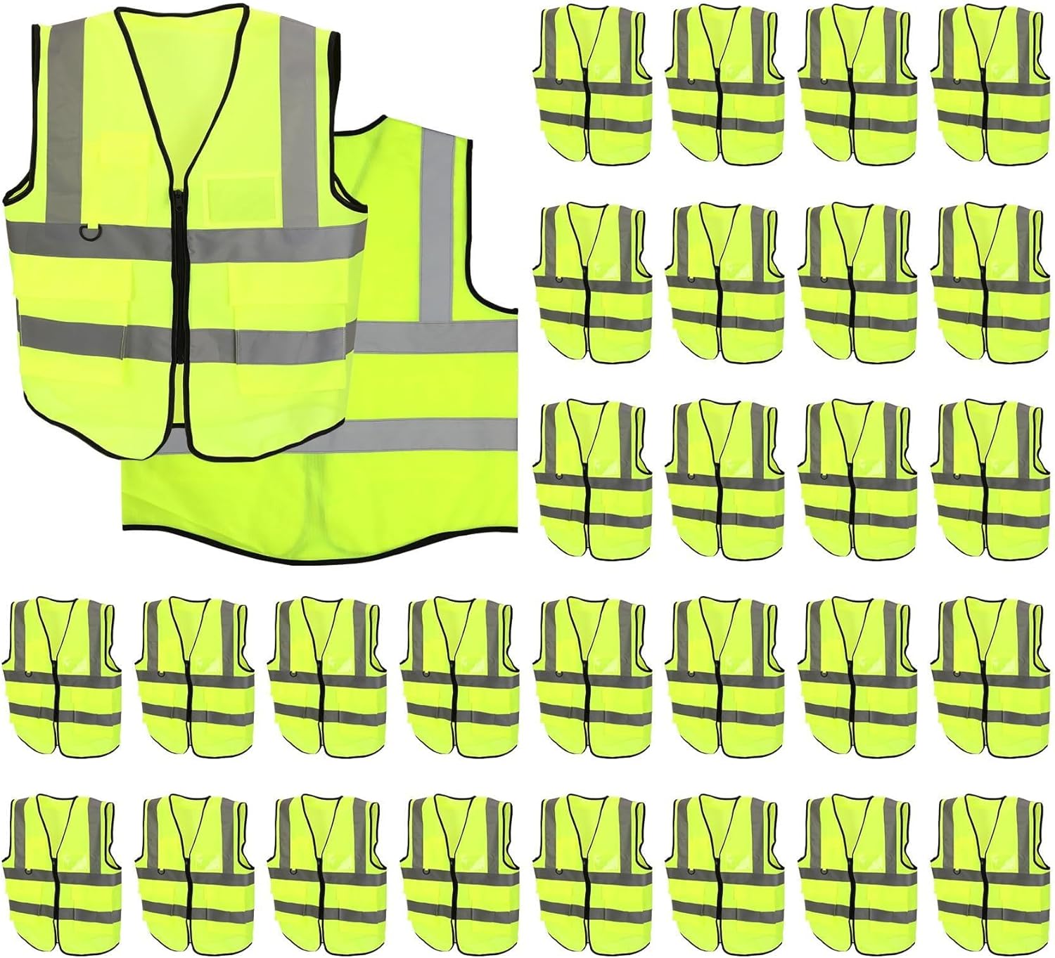 Reflective Safety Vests with Pockets and Zipper Construction Work High Visibility Vest for Men Women