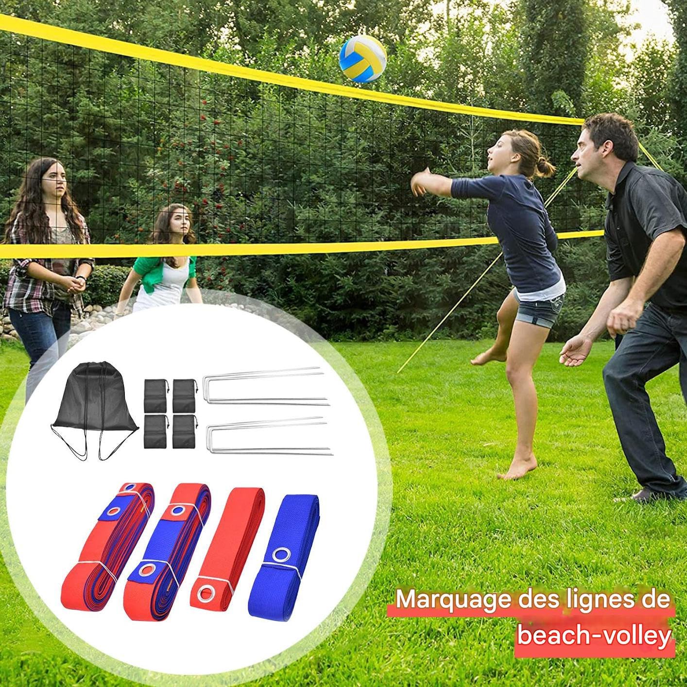 Linee di pallavolo da spiaggia,Marcatura di pallavolo per prato - Accessori sportivi regolabili per spiaggia, all'aperto, casa, parco, giardino e prato