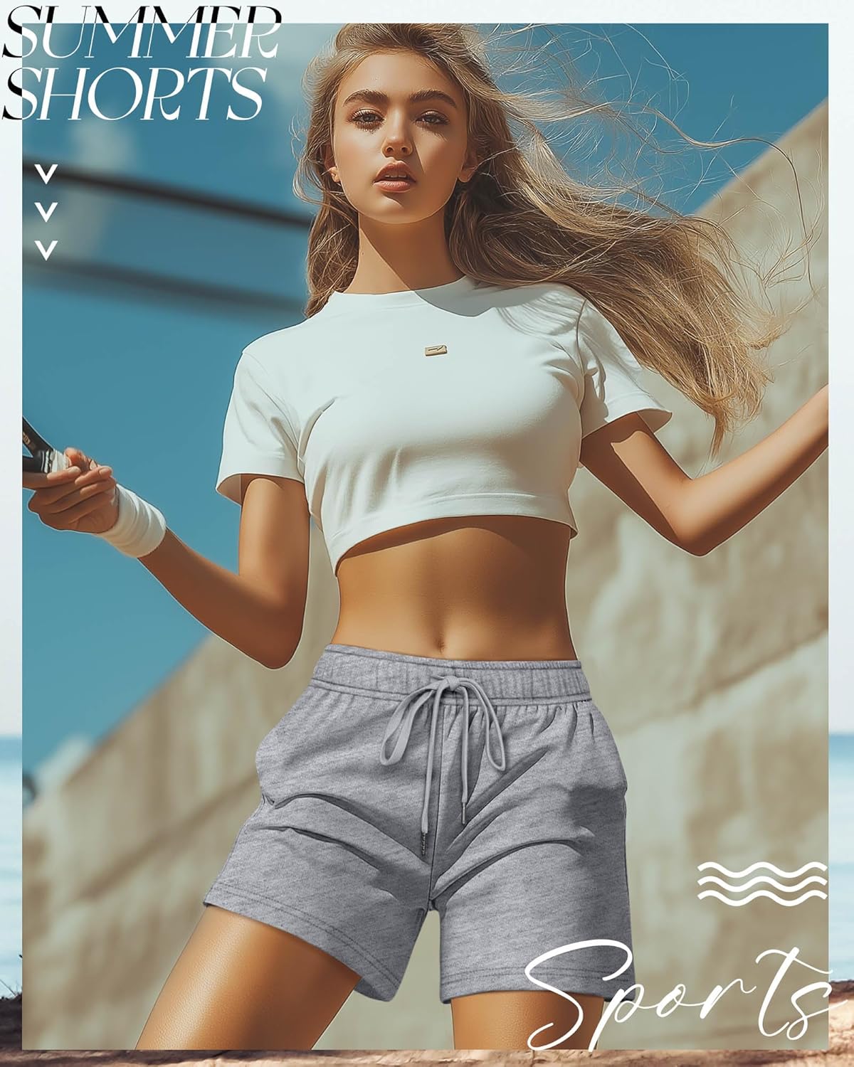 Riyiper 3 Pack Women's Sweat Shorts Drawstring Summer Athletic Elastic Casual Loose Comfy Pants with Pockets - Image 5