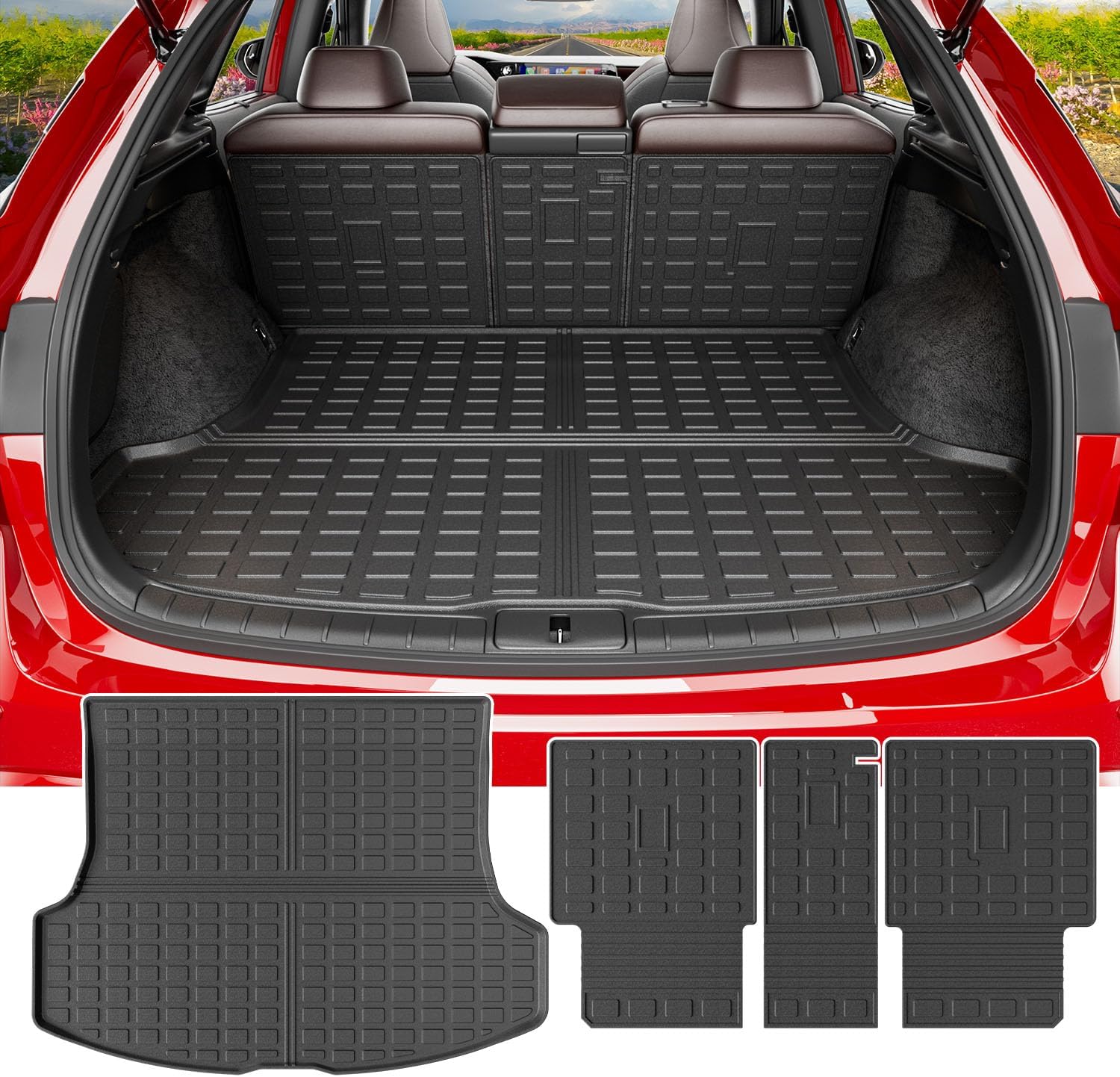 powoq Cargo Mat Compatible with 2023-2026 Lexus RX350 RX350H RX500H Trunk Mat TPE Cargo Liner All Weather Protection Trunk Liner Backrest Replacement for 2023-2026 Lexus Accessories