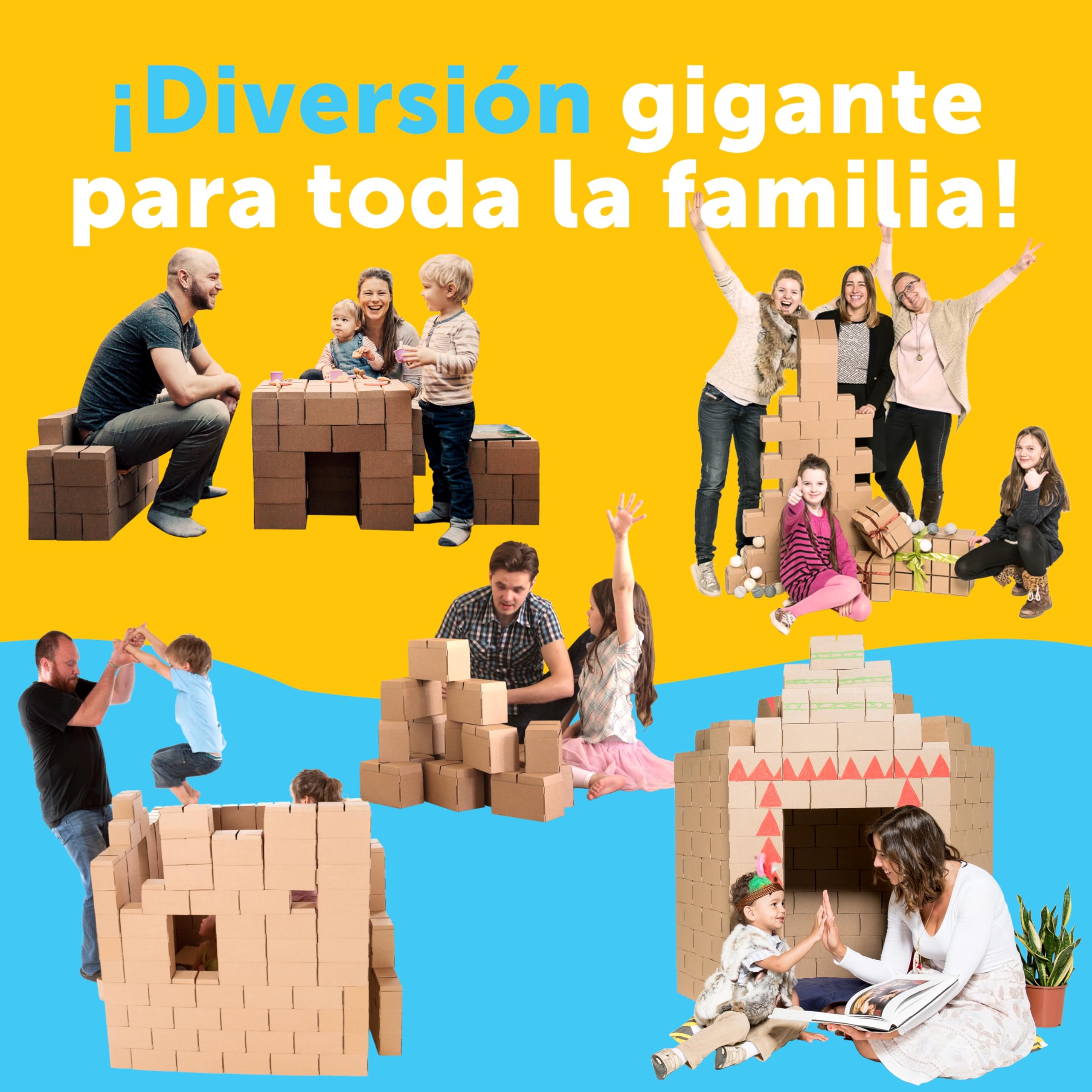 GIGI BLOKS Tamaño XXL 200 Ladrillos de Cartón Colores Encajables y Apilables | Robustos y Fáciles de Montar Grandes Bloques Construccion Niños | Kit Construcción Fuerte Niños | Juegos Educativos