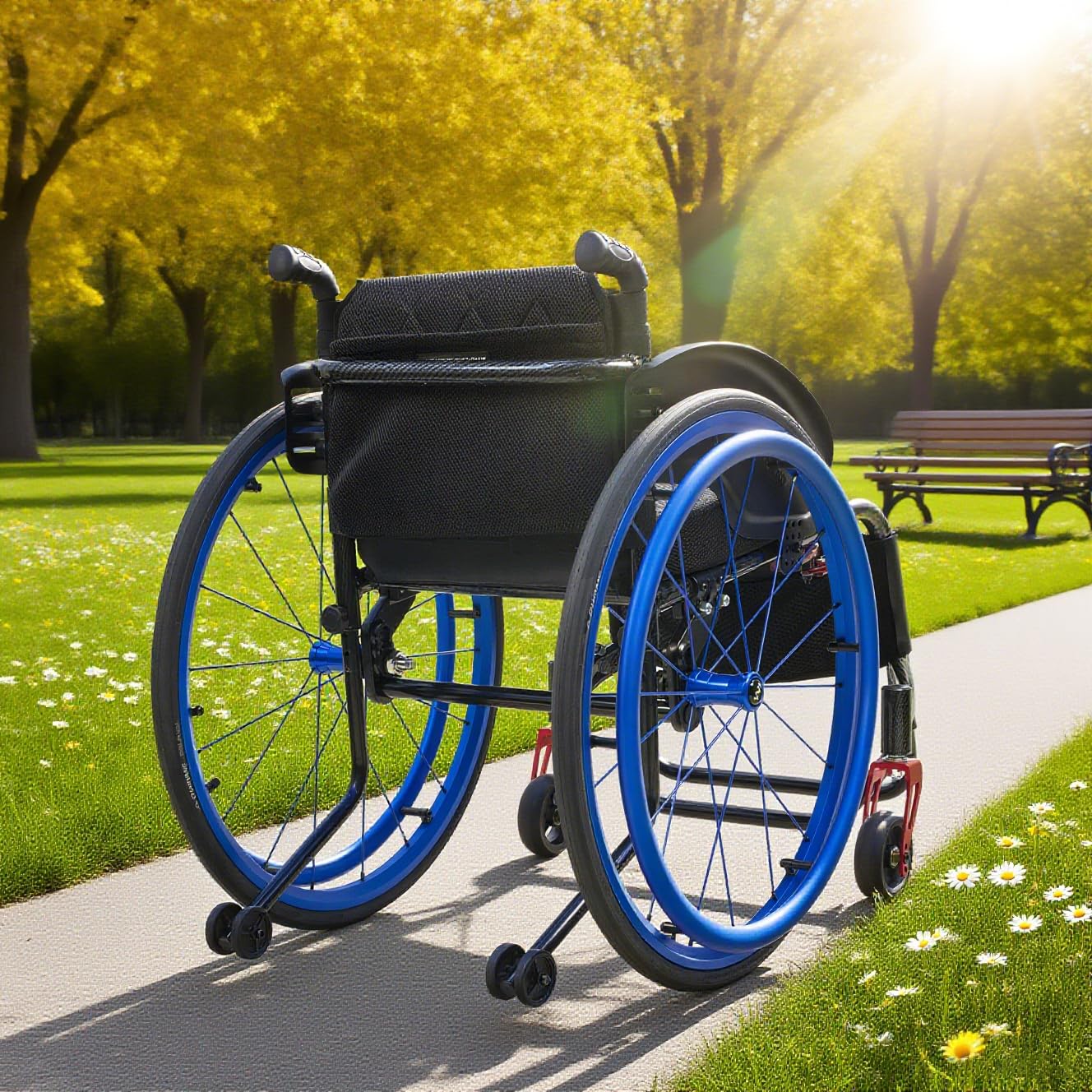 Sedia A Rotelle Sportiva Leggera,Sedia a rotelle Sportiva Leggera per Tutti i Terreni,Freni a Mano,per Anziani,per disabili,Persone a Mobilit Ridotta(15.7in Seat Width,Hard backrest)
