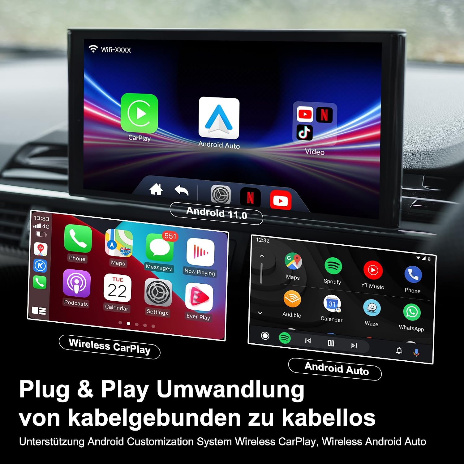 MMB WJUC-PRO Wireless CarPlay Adapter, Android Auto Adapter Online Netflix/SmartTube Multimedia Video, CarPlay Dongle for iPhone, Magic Box 2.0 Carplay for Factory Wired CarPlay Car