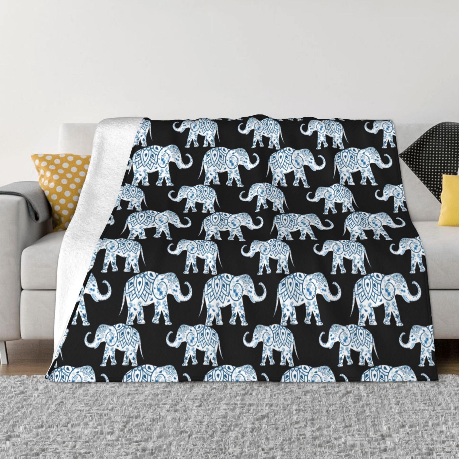 Lghdfyo Black Elephant Printing Foldable Anti Pilling Flannel Ultra Soft Micro Fleece Blanket, Soft Blanket For Home Trave