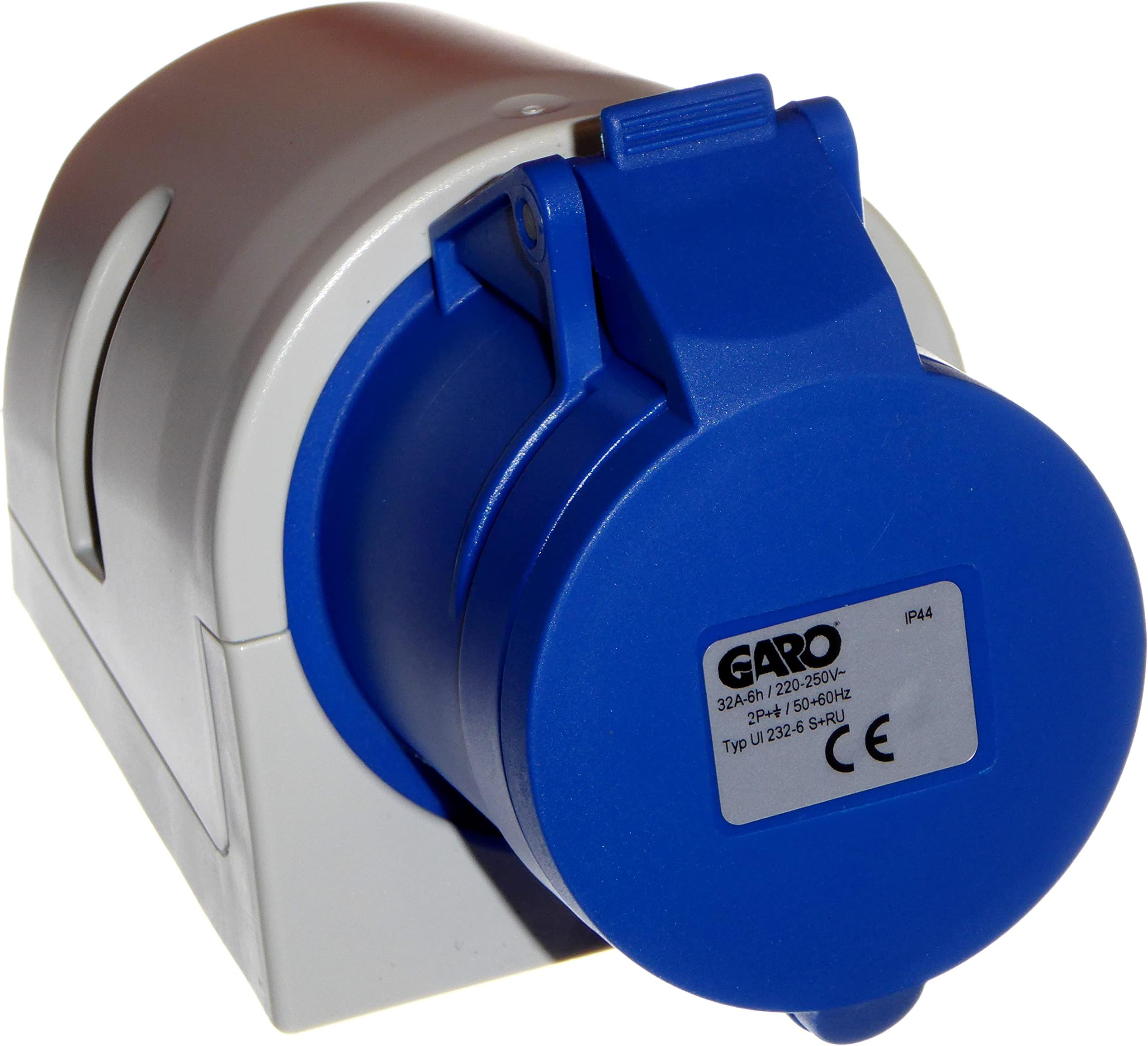 Garo UI232-6S + RU - 32A 3 Poles IEC CEE Socket 2PE IP44 Blue Connector Wall Surface 220V 230V 240V - 32 Amp