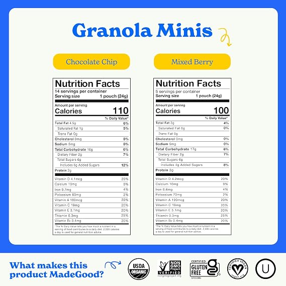 MadeGood Granola Mini Bundle 56 Count (0.85OZ Each) - (28) Chocolate Banana, (14) Chocolate Chip, (14) Mixed Berry