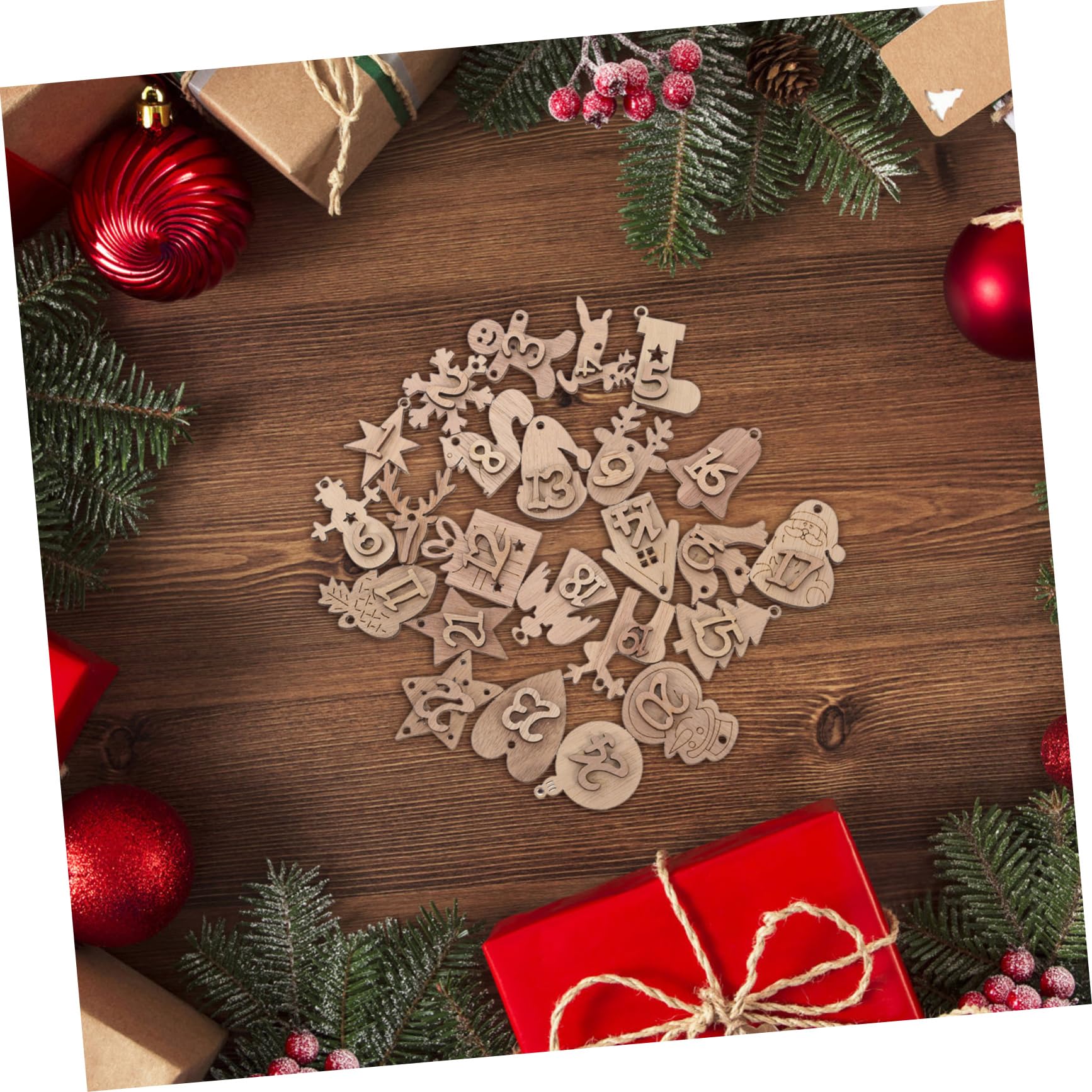 24 Pièces Décorations en Bois Étiquettes pour Calendrier de Compte à Rebours Décorations de Noël à Suspendre pour Sacs Articles de Noël