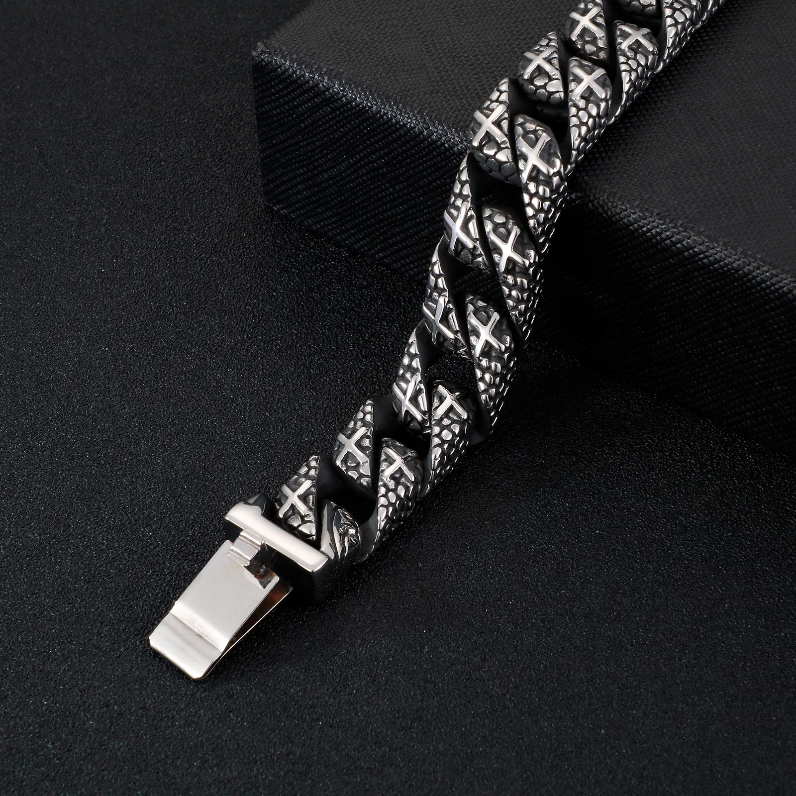 UNIQAL | Königsarmband Edelstahl Panzerkette mit Schädel "HALL OF VALHALLA" Mens Skull Gliederkette Fahrradkette mit Totenkopf | Motorradkette Bracelet | Gratis Geschenk Box
