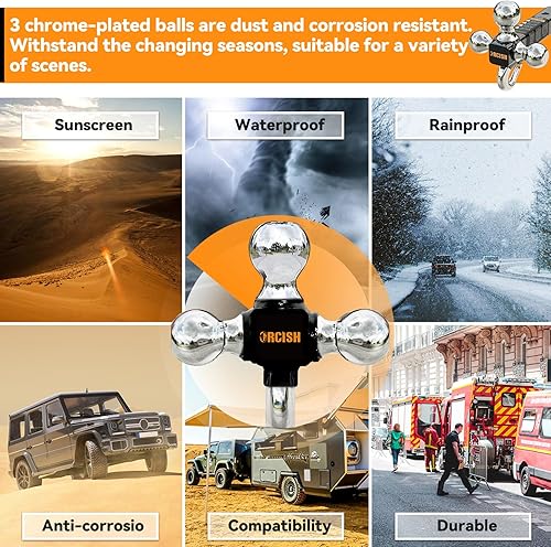 Miniatura 6 de ORCISH Enganche de remolque con gancho que contiene un pestillo seguro de autobloqueo, tamaño de bola de remolque 1-78 pulgadas, 2 pulgadas y 2-516