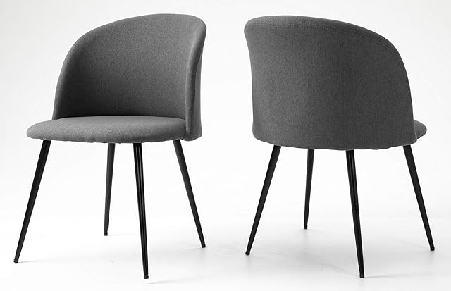 Hallowood Furniture Dining Chairs Set of 2 - Dark Grey Fabric Scandinavian Chair with Sturdy Metal Legs in Black Finishing for Dining Room - Kitchen Chairs with Padded Seat for Home Office Restaurant