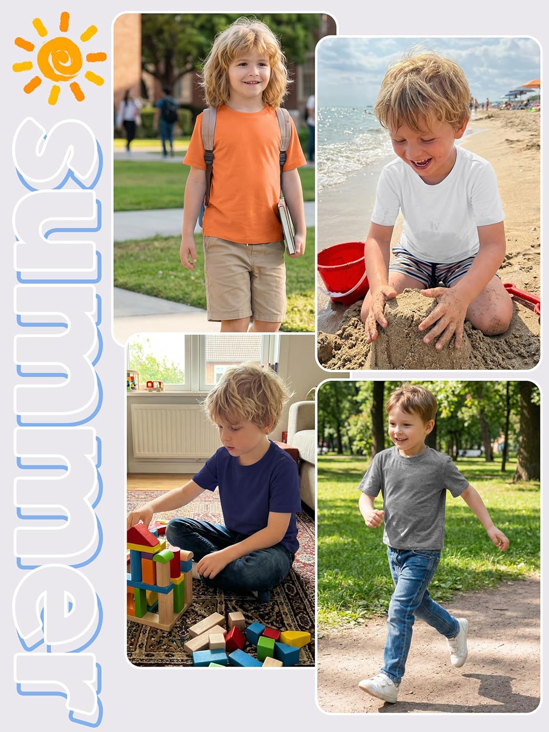 Poroka 5 Pack Boy Shirts Toddler Short Sleeve Cotton T-Shirt Cloth Summer Crew Neck Tops for Kids - Image 6