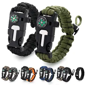 Paracord Bracelets for Men and Women – Adjustable Survival Paracord with Fire Starter, Compass, Whistle & Scraper – Camping, Hiking, Fishing Gear