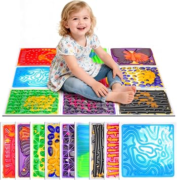 3D Textured Liquid Sensory Floor Tiles 30x30cm, Eco-Friendly PVC, UKCA/BS EN71 Certified, Sensory Toys for Kids, Home & Classroom 9, 9pcs-Set-Multicolor